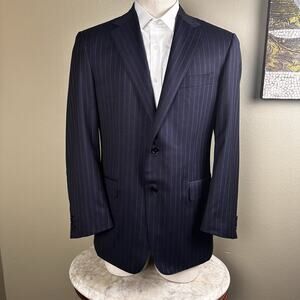 Canali Blazer Sport Coat Men US 38R in Navy Pinstripes Italy Virgin Wool